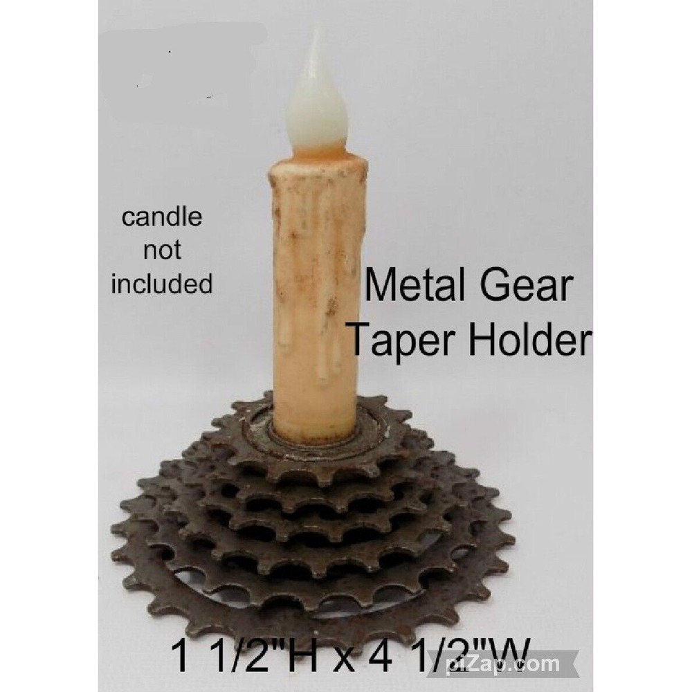Primitive Rusty Stacked Gear Taper Candle Holder New Candle Not Included